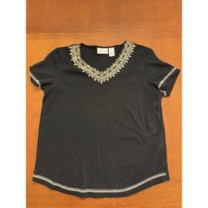 Alfred Dunner Black Embroidered Seqin t-shirt black gold Size Medium